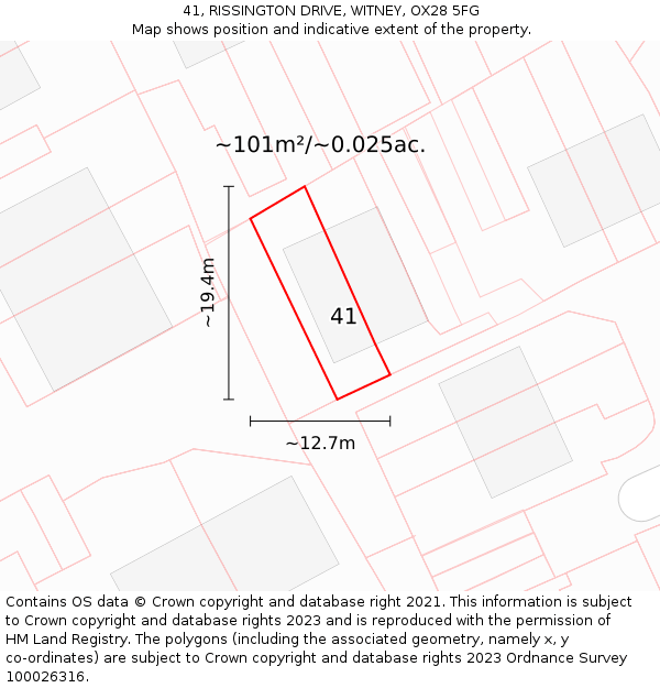 41, RISSINGTON DRIVE, WITNEY, OX28 5FG: Plot and title map