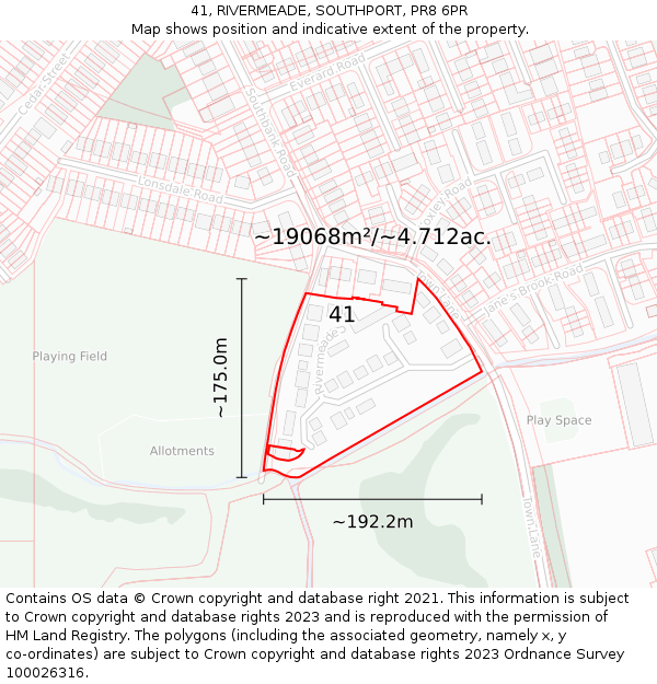 41, RIVERMEADE, SOUTHPORT, PR8 6PR: Plot and title map