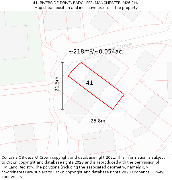 41, RIVERSIDE DRIVE, RADCLIFFE, MANCHESTER, M26 1HU: Plot and title map