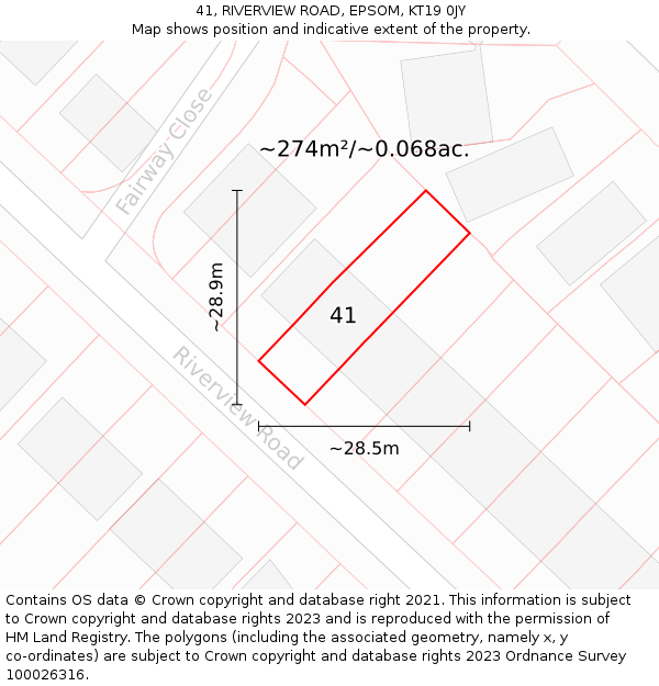 41, RIVERVIEW ROAD, EPSOM, KT19 0JY: Plot and title map