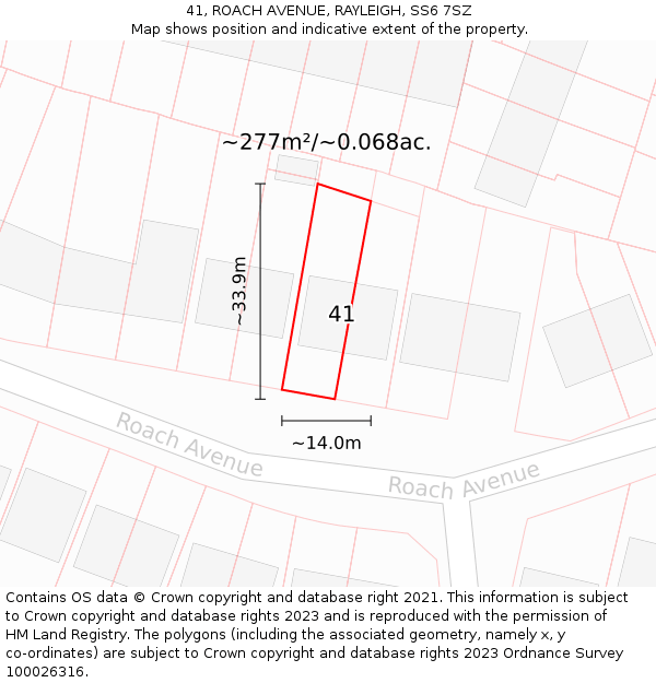 41, ROACH AVENUE, RAYLEIGH, SS6 7SZ: Plot and title map