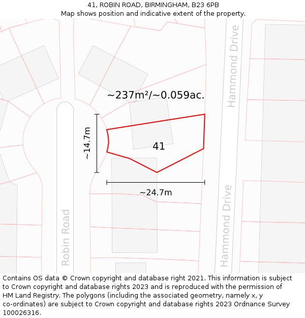 41, ROBIN ROAD, BIRMINGHAM, B23 6PB: Plot and title map