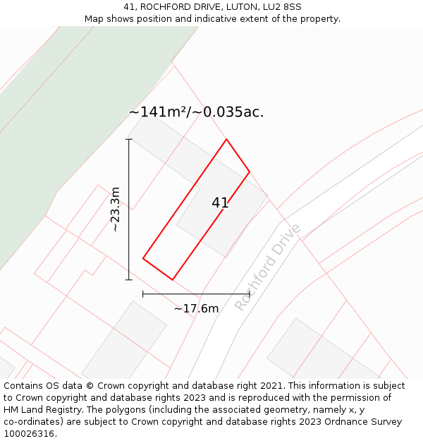 41, ROCHFORD DRIVE, LUTON, LU2 8SS: Plot and title map
