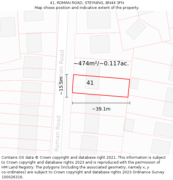 41, ROMAN ROAD, STEYNING, BN44 3FN: Plot and title map