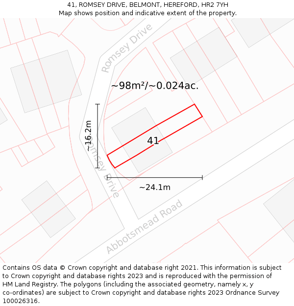 41, ROMSEY DRIVE, BELMONT, HEREFORD, HR2 7YH: Plot and title map