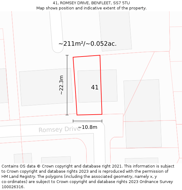 41, ROMSEY DRIVE, BENFLEET, SS7 5TU: Plot and title map