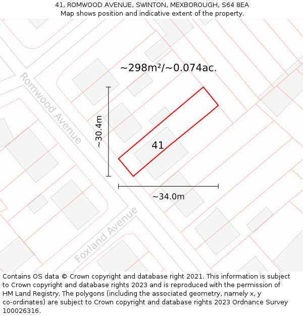 41, ROMWOOD AVENUE, SWINTON, MEXBOROUGH, S64 8EA: Plot and title map