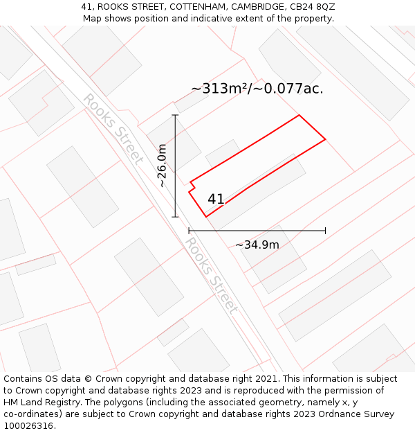 41, ROOKS STREET, COTTENHAM, CAMBRIDGE, CB24 8QZ: Plot and title map