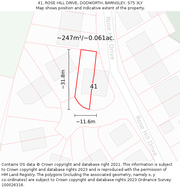 41, ROSE HILL DRIVE, DODWORTH, BARNSLEY, S75 3LY: Plot and title map