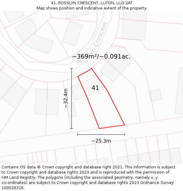 41, ROSSLYN CRESCENT, LUTON, LU3 2AT: Plot and title map