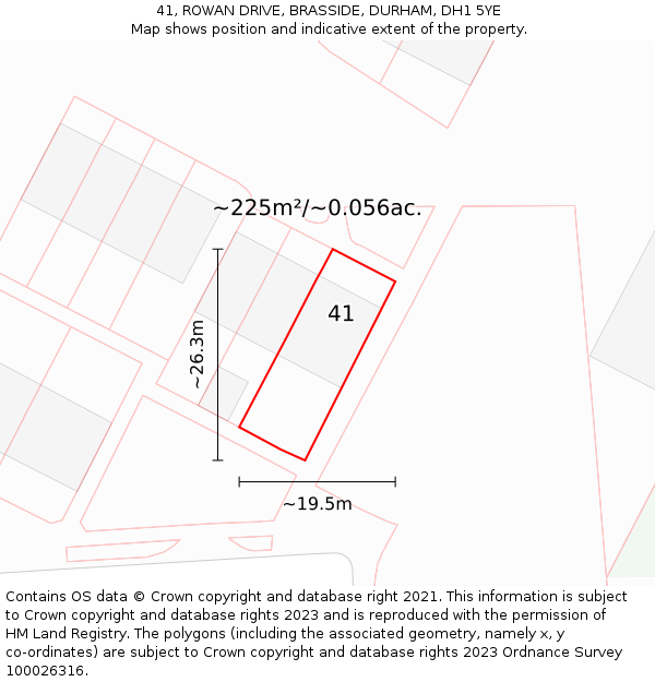 41, ROWAN DRIVE, BRASSIDE, DURHAM, DH1 5YE: Plot and title map