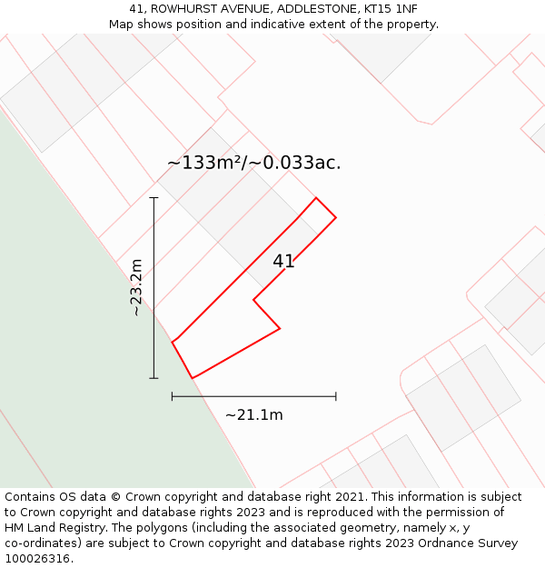 41, ROWHURST AVENUE, ADDLESTONE, KT15 1NF: Plot and title map