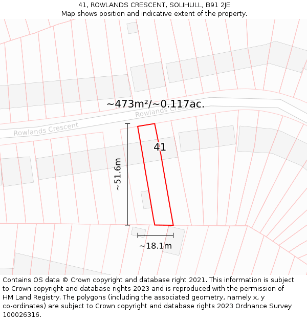41, ROWLANDS CRESCENT, SOLIHULL, B91 2JE: Plot and title map