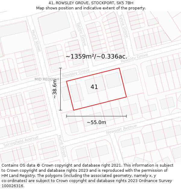 41, ROWSLEY GROVE, STOCKPORT, SK5 7BH: Plot and title map