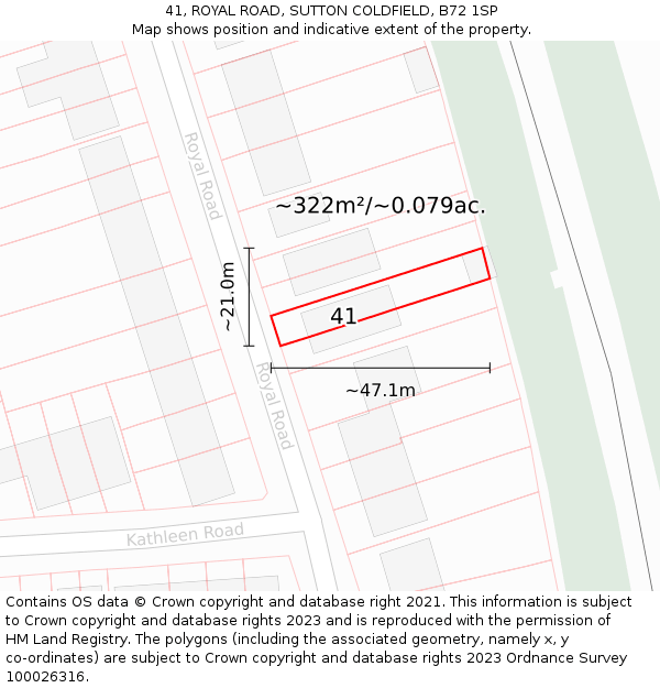 41, ROYAL ROAD, SUTTON COLDFIELD, B72 1SP: Plot and title map
