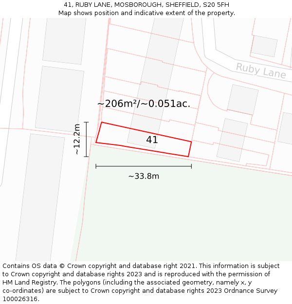 41, RUBY LANE, MOSBOROUGH, SHEFFIELD, S20 5FH: Plot and title map