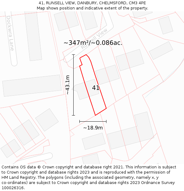 41, RUNSELL VIEW, DANBURY, CHELMSFORD, CM3 4PE: Plot and title map