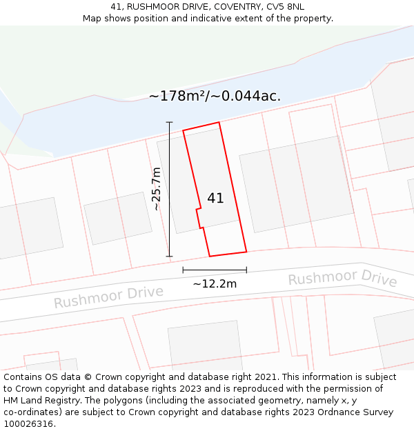 41, RUSHMOOR DRIVE, COVENTRY, CV5 8NL: Plot and title map