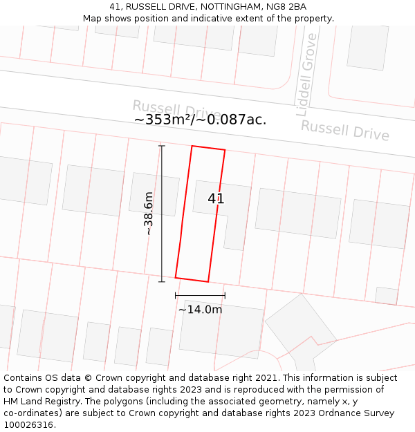 41, RUSSELL DRIVE, NOTTINGHAM, NG8 2BA: Plot and title map