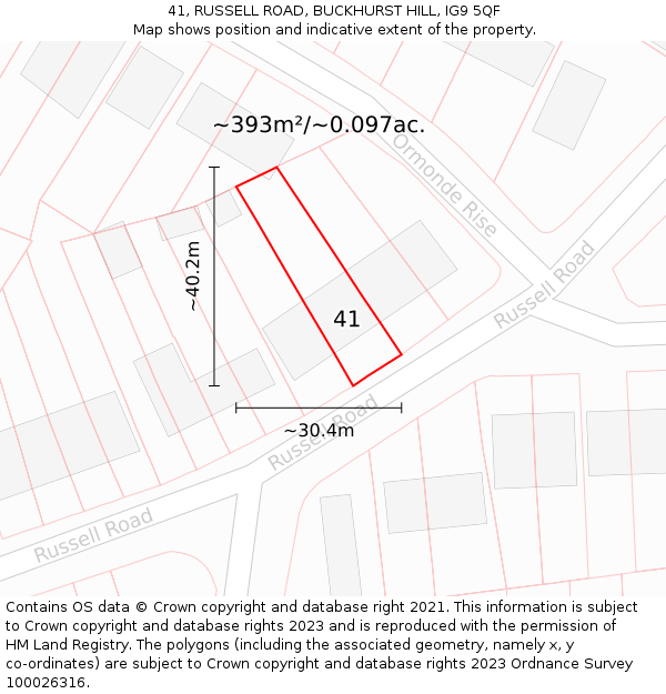 41, RUSSELL ROAD, BUCKHURST HILL, IG9 5QF: Plot and title map