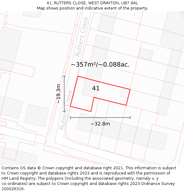41, RUTTERS CLOSE, WEST DRAYTON, UB7 9AL: Plot and title map
