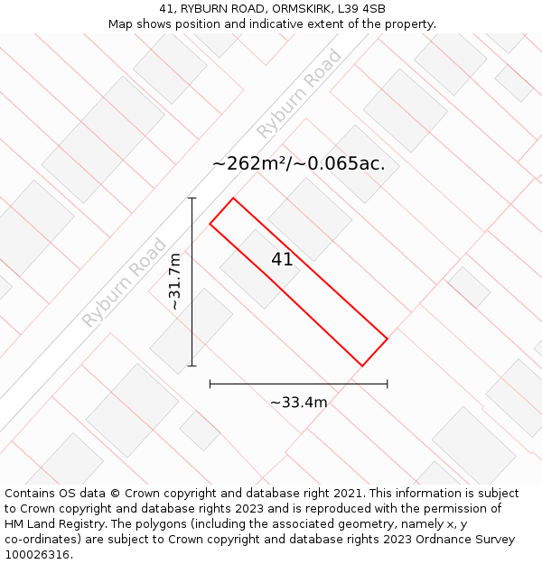 41, RYBURN ROAD, ORMSKIRK, L39 4SB: Plot and title map