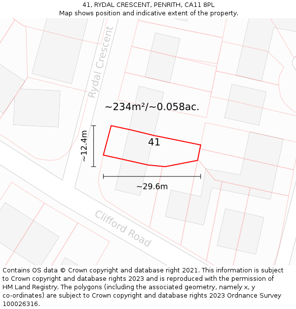 41, RYDAL CRESCENT, PENRITH, CA11 8PL: Plot and title map
