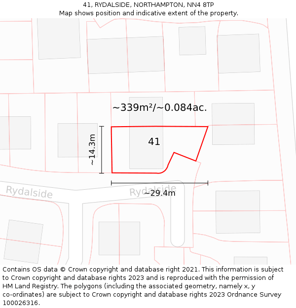 41, RYDALSIDE, NORTHAMPTON, NN4 8TP: Plot and title map