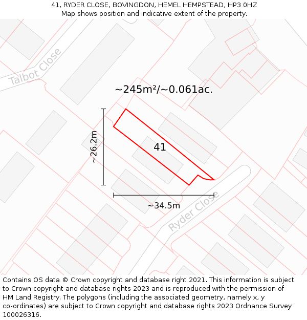 41, RYDER CLOSE, BOVINGDON, HEMEL HEMPSTEAD, HP3 0HZ: Plot and title map