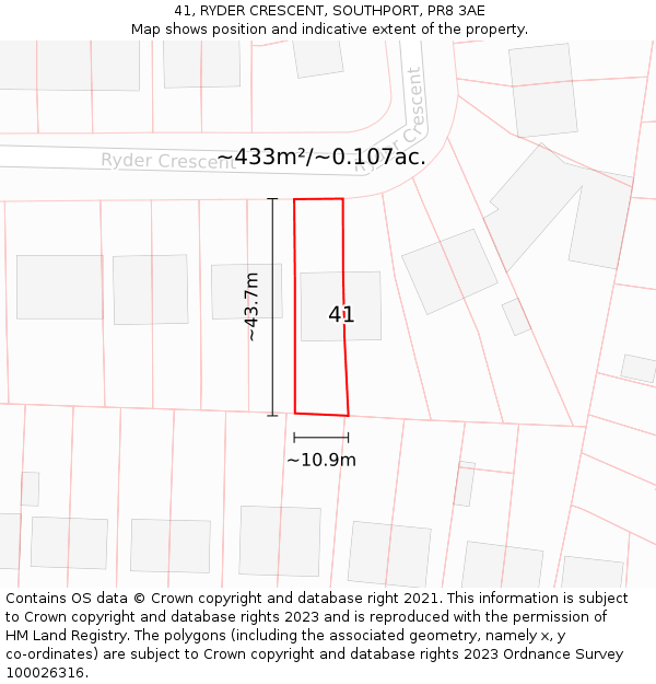 41, RYDER CRESCENT, SOUTHPORT, PR8 3AE: Plot and title map