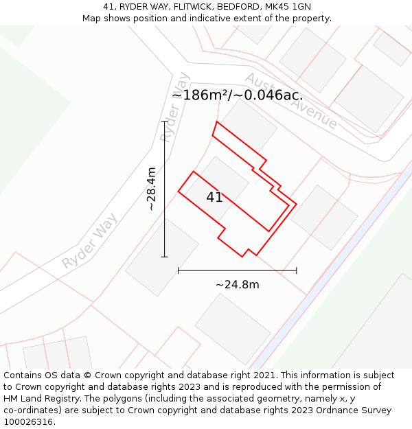 41, RYDER WAY, FLITWICK, BEDFORD, MK45 1GN: Plot and title map