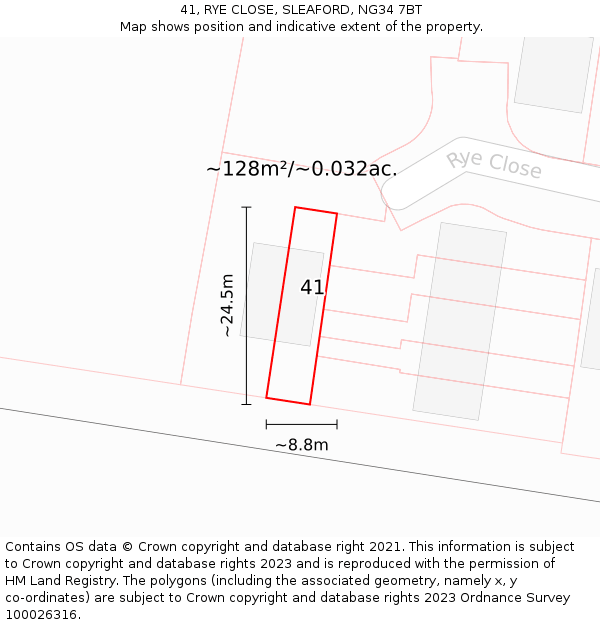 41, RYE CLOSE, SLEAFORD, NG34 7BT: Plot and title map