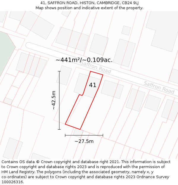 41, SAFFRON ROAD, HISTON, CAMBRIDGE, CB24 9LJ: Plot and title map
