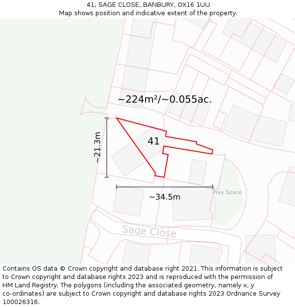 41, SAGE CLOSE, BANBURY, OX16 1UU: Plot and title map