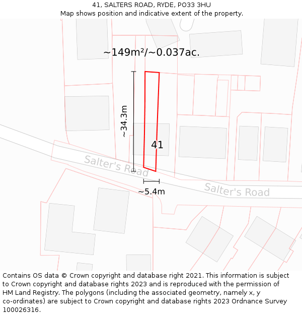 41, SALTERS ROAD, RYDE, PO33 3HU: Plot and title map