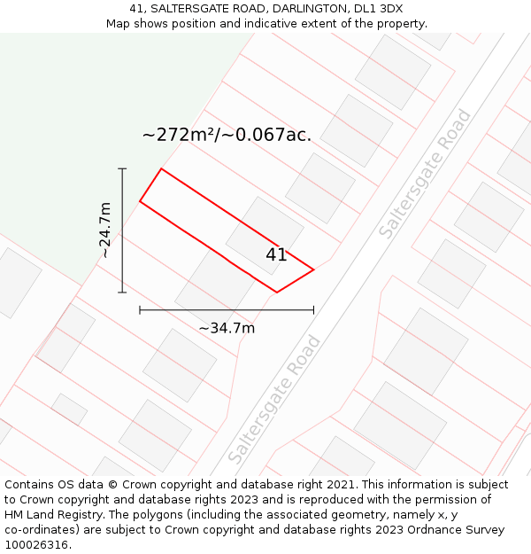 41, SALTERSGATE ROAD, DARLINGTON, DL1 3DX: Plot and title map