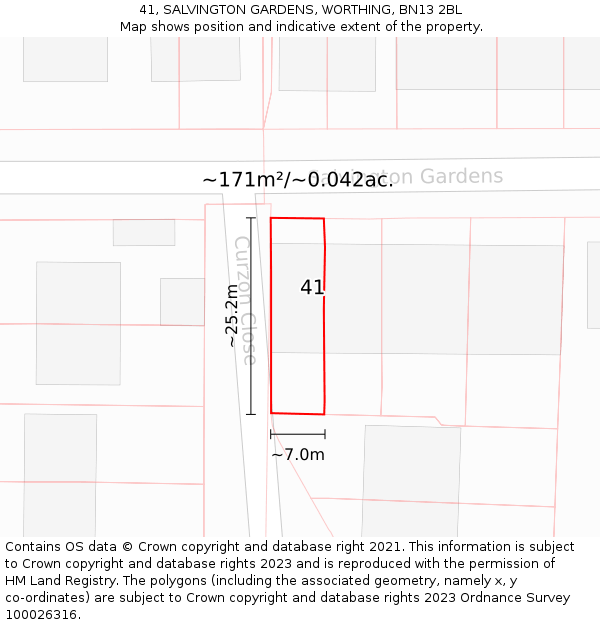 41, SALVINGTON GARDENS, WORTHING, BN13 2BL: Plot and title map