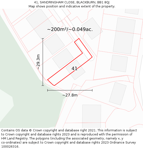 41, SANDRINGHAM CLOSE, BLACKBURN, BB1 8QJ: Plot and title map