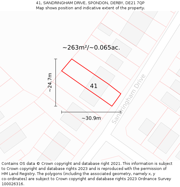 41, SANDRINGHAM DRIVE, SPONDON, DERBY, DE21 7QP: Plot and title map