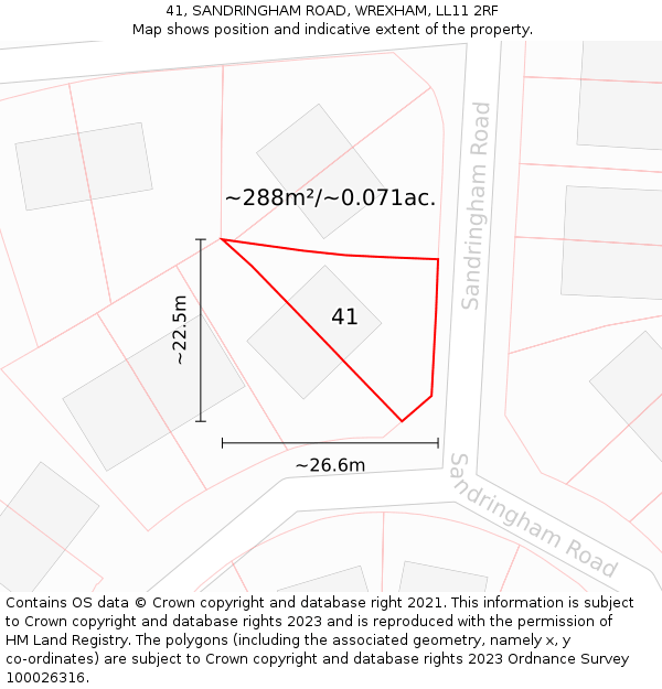 41, SANDRINGHAM ROAD, WREXHAM, LL11 2RF: Plot and title map
