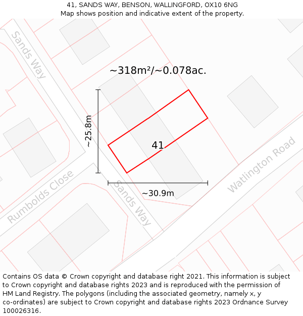 41, SANDS WAY, BENSON, WALLINGFORD, OX10 6NG: Plot and title map