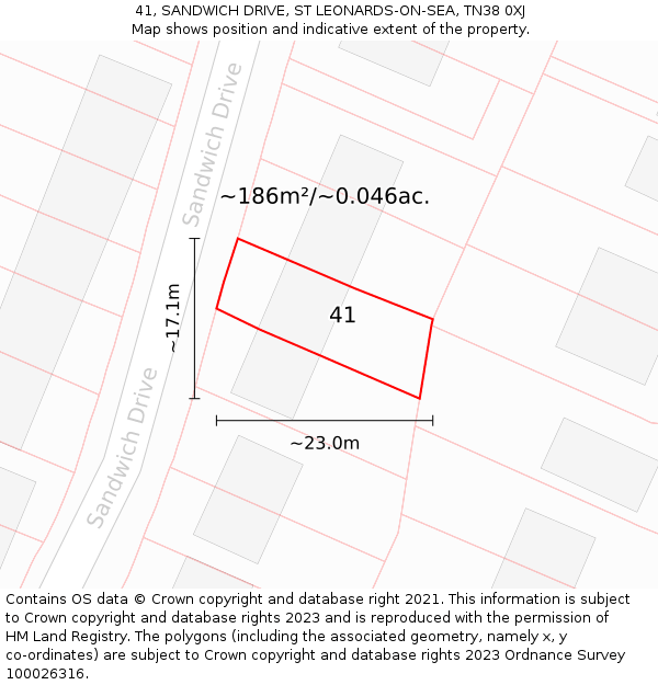 41, SANDWICH DRIVE, ST LEONARDS-ON-SEA, TN38 0XJ: Plot and title map