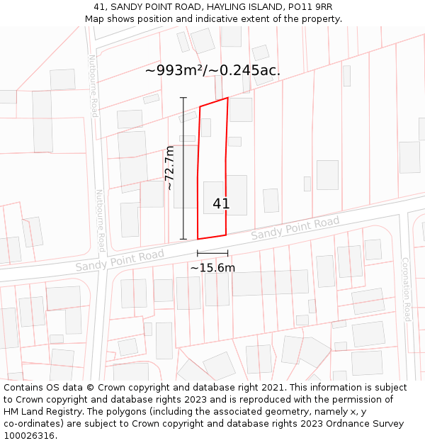 41, SANDY POINT ROAD, HAYLING ISLAND, PO11 9RR: Plot and title map