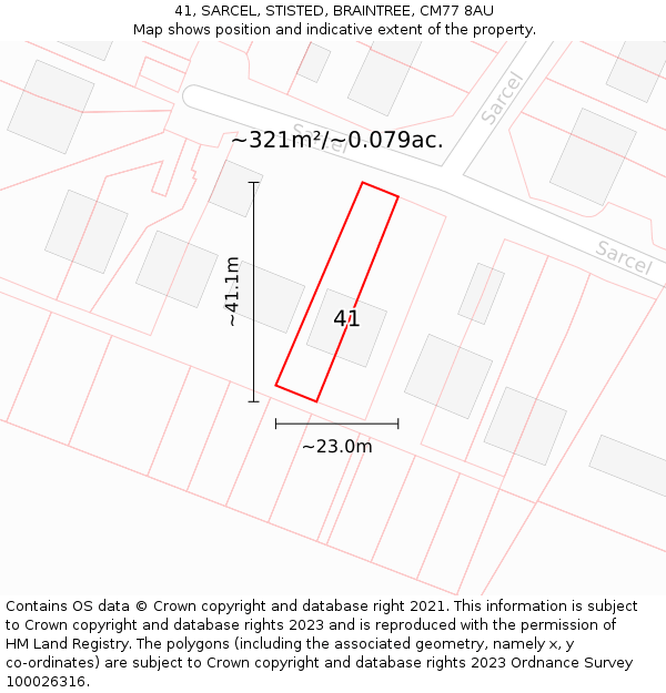 41, SARCEL, STISTED, BRAINTREE, CM77 8AU: Plot and title map