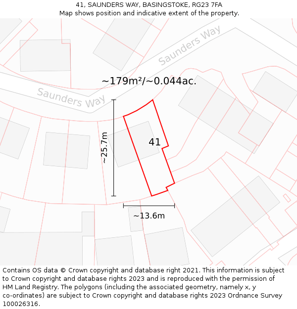 41, SAUNDERS WAY, BASINGSTOKE, RG23 7FA: Plot and title map