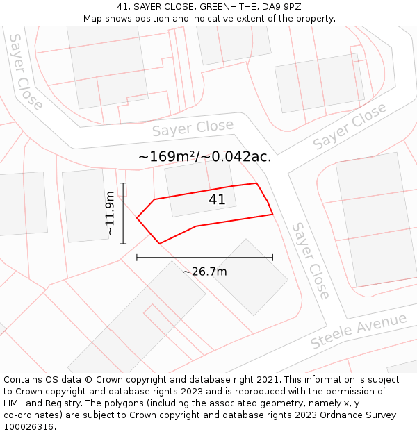 41, SAYER CLOSE, GREENHITHE, DA9 9PZ: Plot and title map