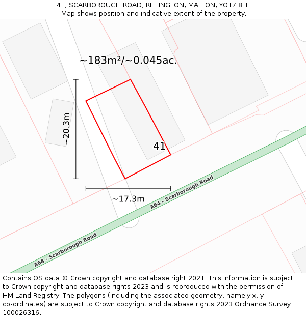 41, SCARBOROUGH ROAD, RILLINGTON, MALTON, YO17 8LH: Plot and title map