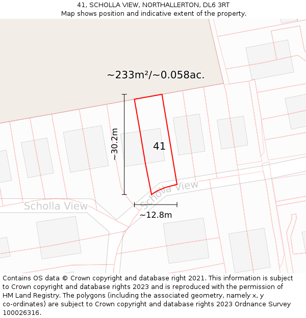 41, SCHOLLA VIEW, NORTHALLERTON, DL6 3RT: Plot and title map