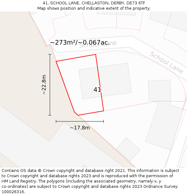 41, SCHOOL LANE, CHELLASTON, DERBY, DE73 6TF: Plot and title map