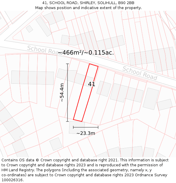 41, SCHOOL ROAD, SHIRLEY, SOLIHULL, B90 2BB: Plot and title map